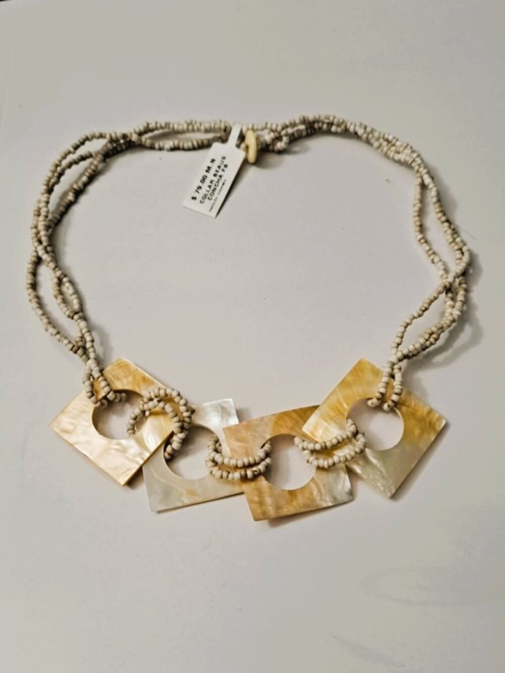 RARE Vintage Genuine Mother of Pearl Statement Necklace Artisan Shell Collar